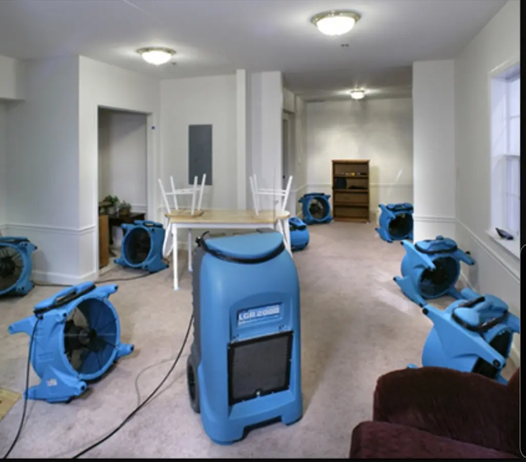 Air movers and dehumidifier setup for Water Damage Restoration in Clear Lake