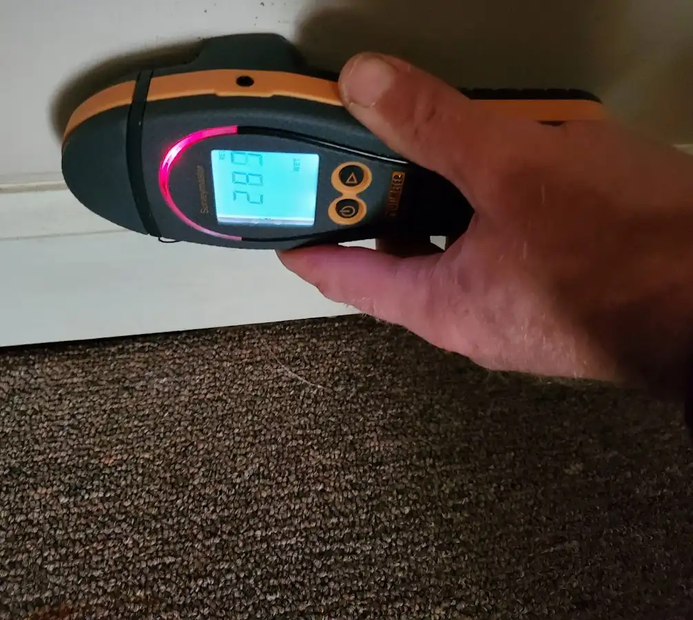 Moisture detection at baseboard during Burst Pipe Cleanup in Clear Lake
